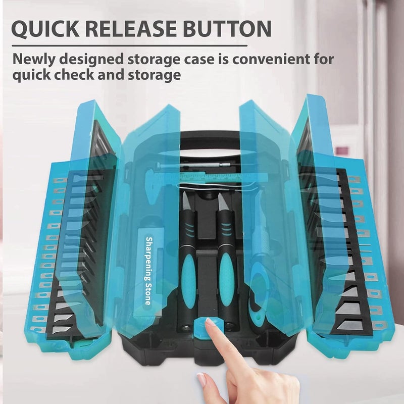 MANUFORE 34pcs Large Exacto Knife Set Blue Deluxe Craft Precision Knife Set Include 3pcs Craft Knives with Anti-Slip Rubber Grip, 25pcs Different Blades, 2pcs Needles, Sharpening Stone, Screwdriver - Image 3
